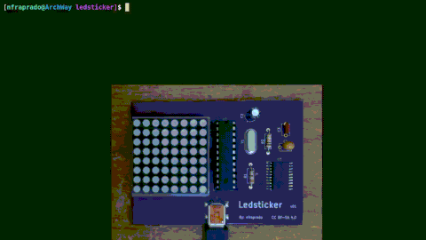 GIF showing command line and board with the LEDs updating simultaneously to show three different stickers.